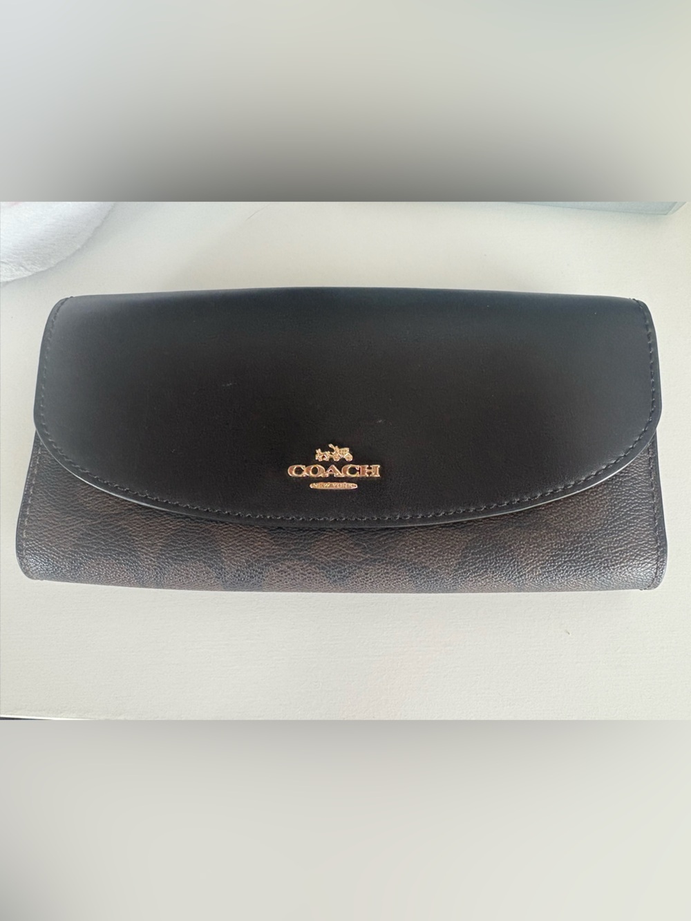 Coach Brown Signature Canvas Continental Wallet with Black Interior